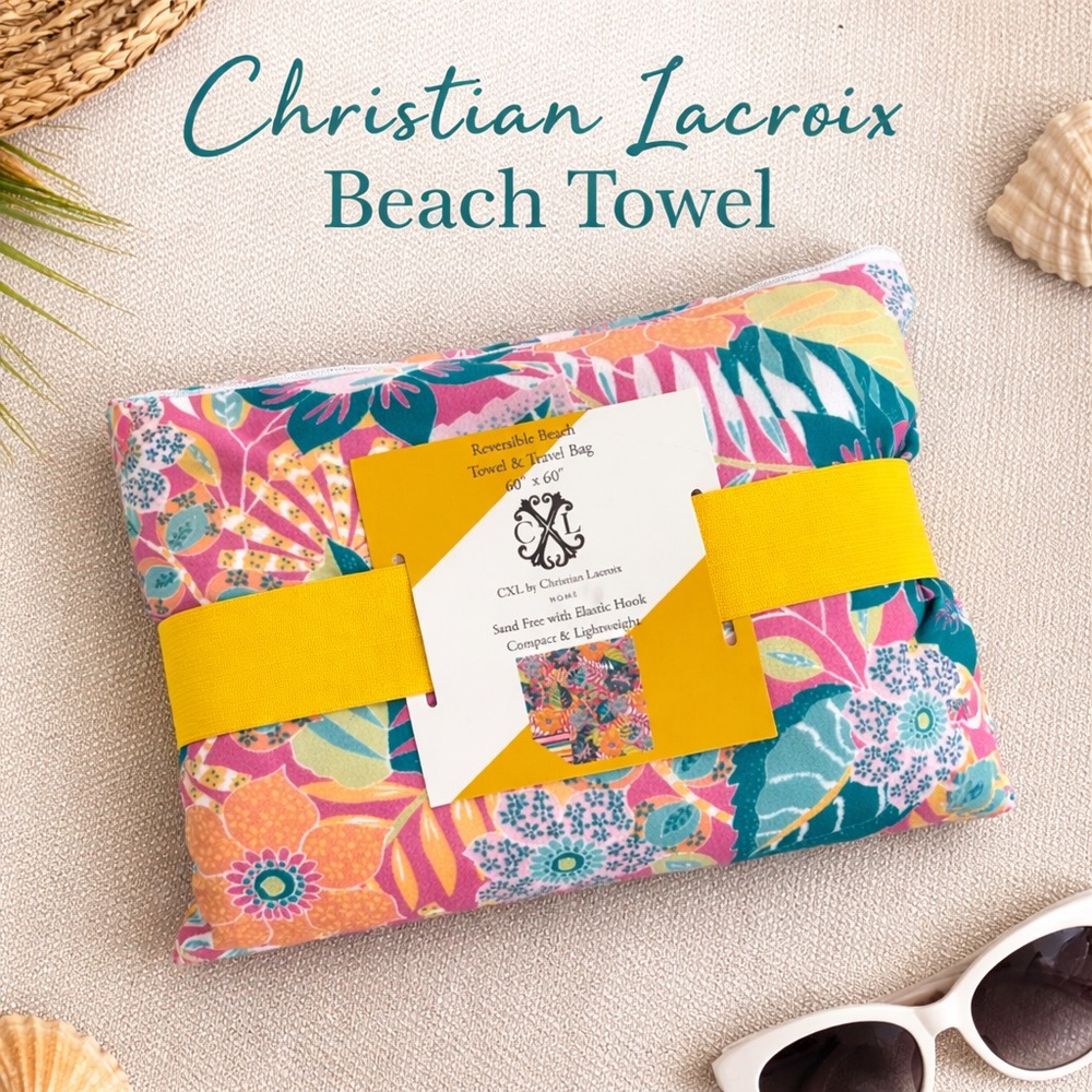Christian Lacroix Reversible Beach Towel Travel Bag Floral Sand-Free Compact NEW